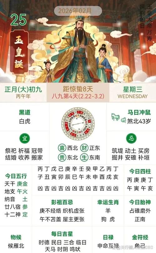 2026年2月25日农历正月初九这天出门是否适宜？当天适合外出吗？