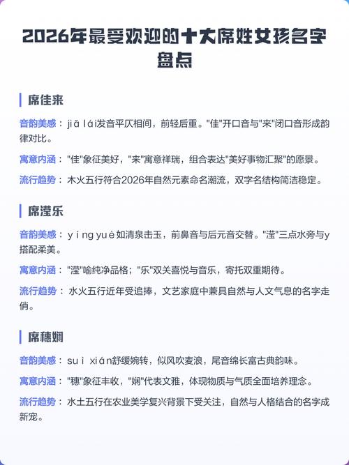 席姓朗朗上口的女宝宝名字是什么？有没有什么好听的推荐？