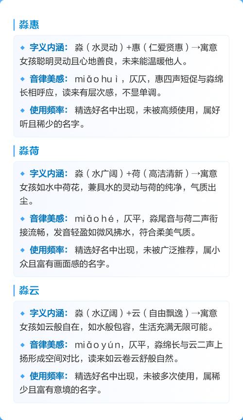 女孩用淼字取名，寓意着宽广如水，温柔如海，请问这样的名字好听吗？