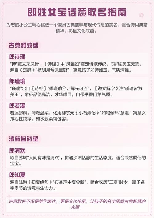 郎姓女宝宝取名，有没有既新颖又寓意美好的名字推荐呢？