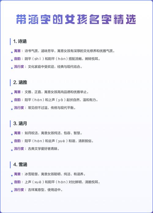 涵字女孩名字的寓意是什么？如何用涵字为女孩取名？
