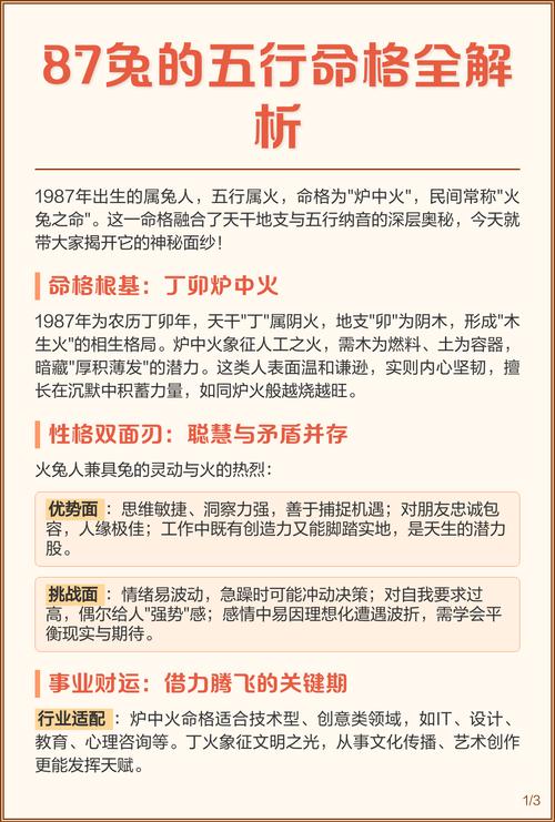 87年属兔的女的命格是什么？