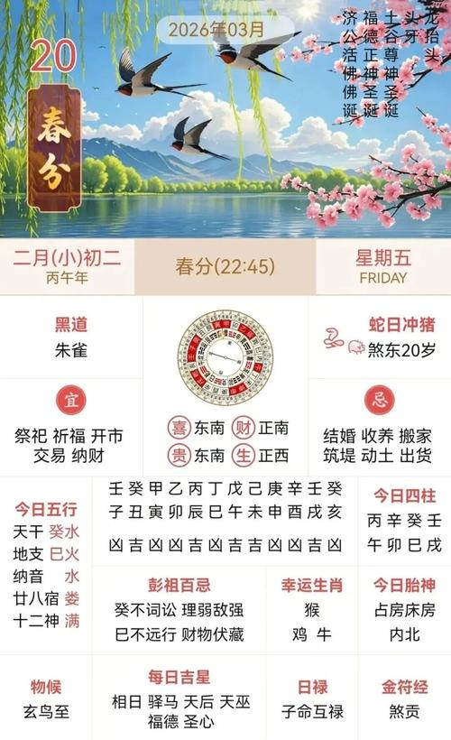 2026年3月20日农历二月初二，是黄道吉日且适合破土动工的日子吗？