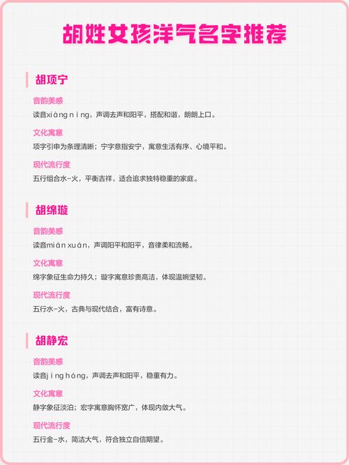 胡姓女孩起个冷门独特名字，有没有什么好建议？