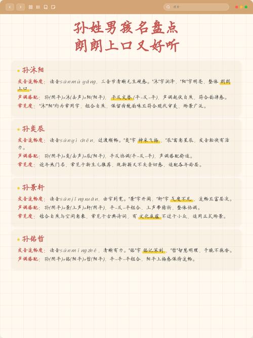 孙姓朗朗上口的男孩名字，有没有什么好听的推荐？