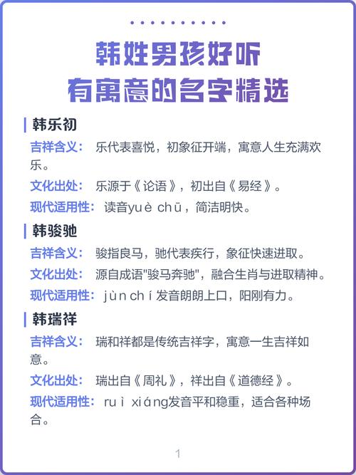 韩姓男孩名字中寓意美好的，有没有什么好听的推荐？