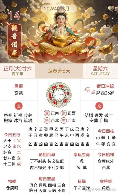 2026年3月14日农历正月二十六是黄道吉日吗？这一天可以用来纳采吗？