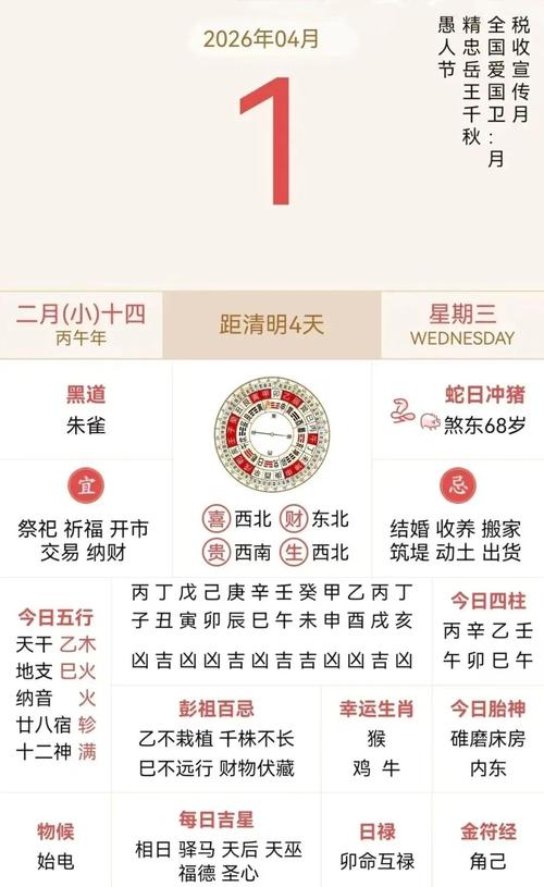 2026年4月1日农历二月十四适合养殖吗，当天是黄道吉日吗？