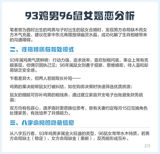 男女双方93年鸡和96年鼠的八字合婚吗？