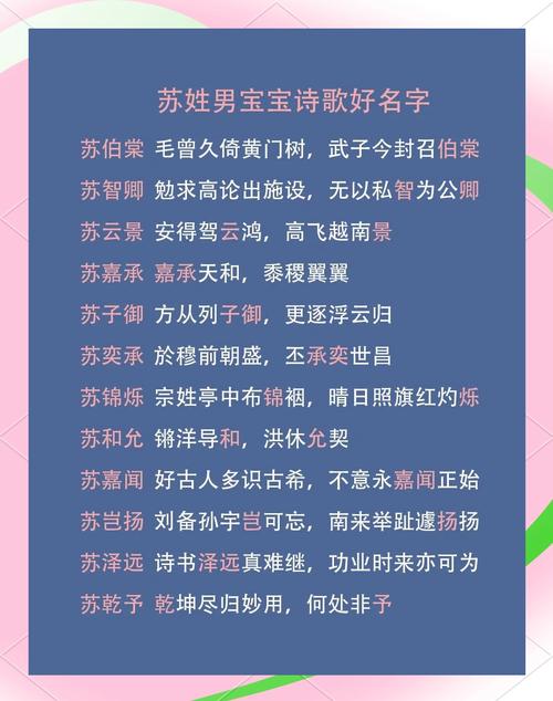 苏姓男宝宝名字中蕴含美好寓意的，有没有什么特别的推荐呢？