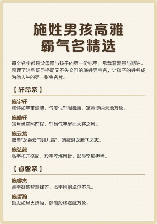 施姓男孩名字中哪个既优美又大方？