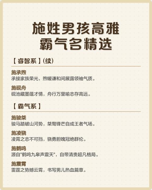 施姓男孩名字中哪个既优美又大方？