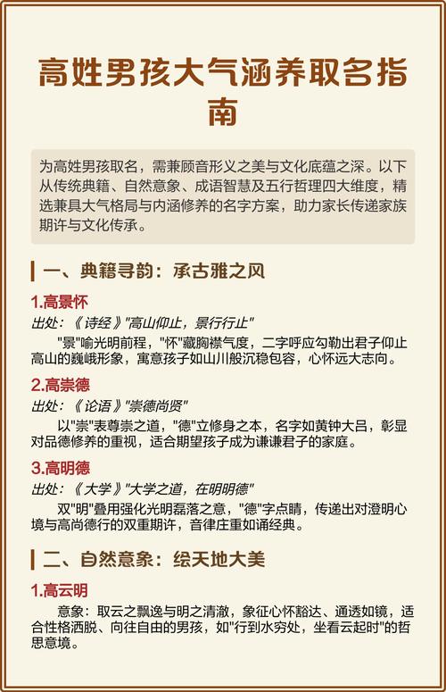 高姓涵养男宝宝取名，有没有什么既文雅又富有内涵的名字推荐呢？