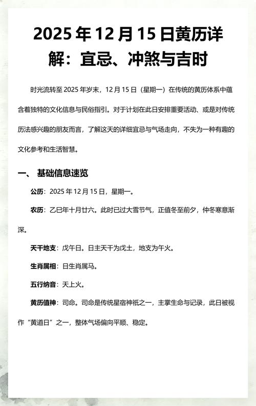 2025年12月15日黄历查询，今天适合交易吗？