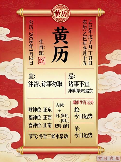 2026年1月2日黄历显示适合离婚吗？