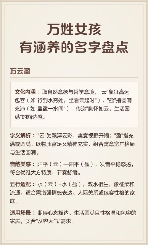万姓有涵养的女孩，取个什么名字既文雅又好听呢？