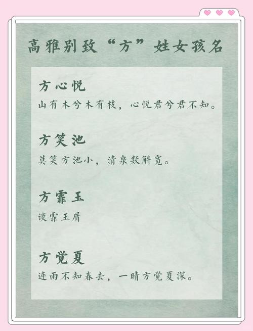 方姓女孩取名吉利，有没有什么好听的吉利名字推荐呢？