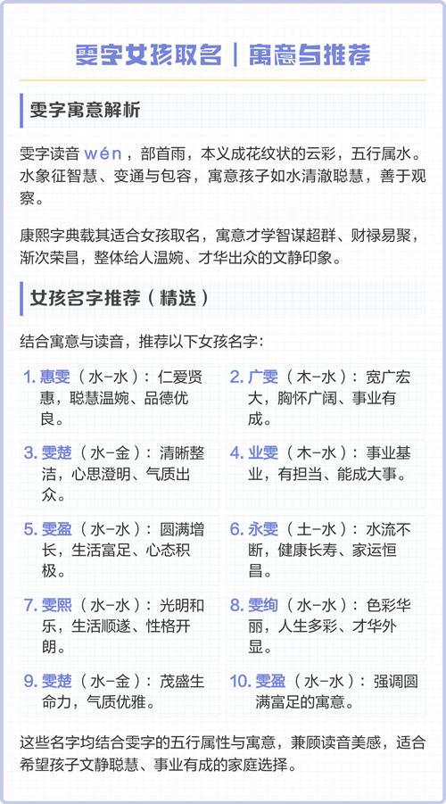 雯字五行属什么女孩取名寓意有哪些？
