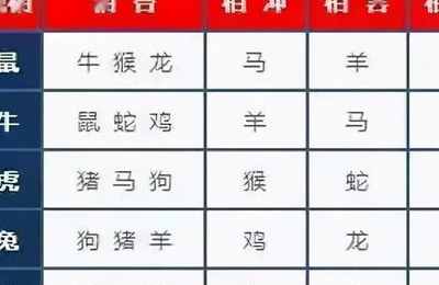 十二生肖相合相冲相刑相害表